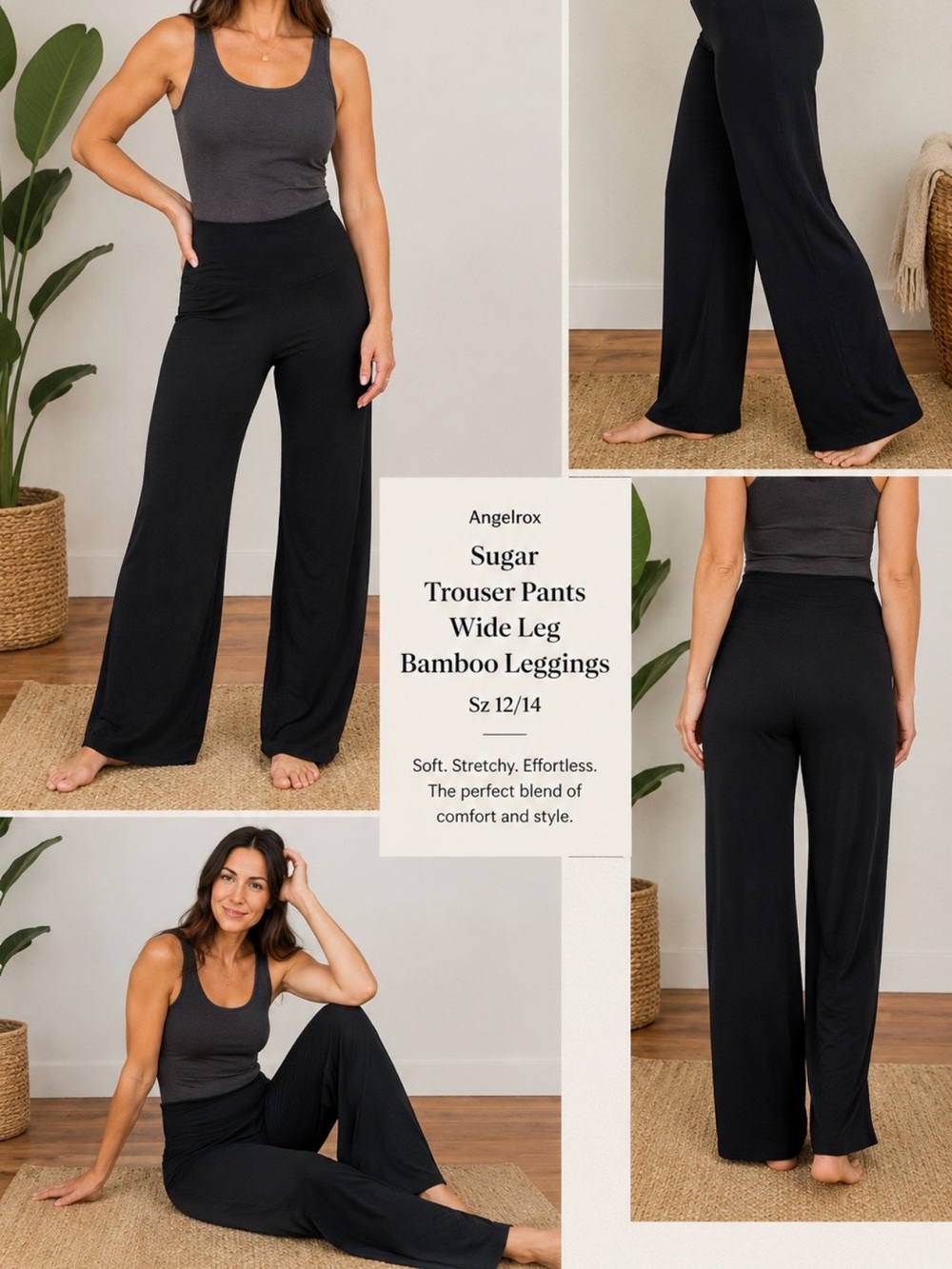 Angelrox Suger Trouser Pants Wide Leg Bamboo Leggings Sz Joy 12/14 💛🎀